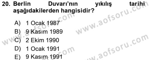 Siyasi Tarih 2 Dersi 2016 - 2017 Yılı (Final) Dönem Sonu Sınavı 20. Soru