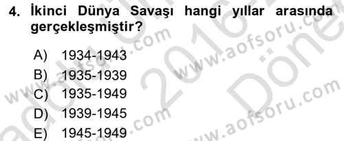 Siyasi Tarih 2 Dersi 2016 - 2017 Yılı (Final) Dönem Sonu Sınavı 4. Soru