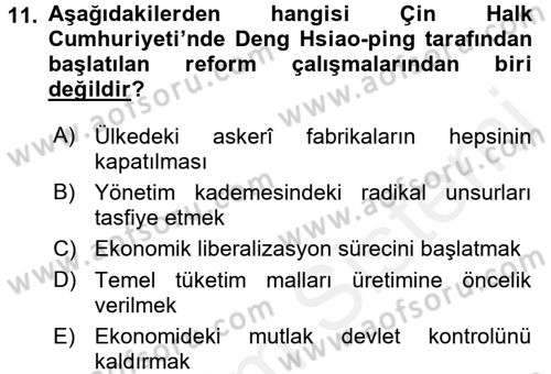 Siyasi Tarih 2 Dersi 2017 - 2018 Yılı 3 Ders Sınav Soruları 11. Soru