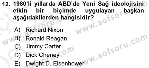 Siyasi Tarih 2 Dersi 2017 - 2018 Yılı 3 Ders Sınav Soruları 12. Soru