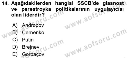 Siyasi Tarih 2 Dersi 2017 - 2018 Yılı 3 Ders Sınav Soruları 14. Soru