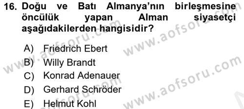 Siyasi Tarih 2 Dersi 2017 - 2018 Yılı 3 Ders Sınav Soruları 16. Soru