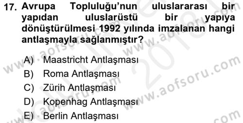 Siyasi Tarih 2 Dersi 2017 - 2018 Yılı 3 Ders Sınav Soruları 17. Soru