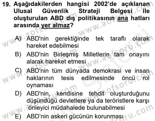 Siyasi Tarih 2 Dersi 2017 - 2018 Yılı 3 Ders Sınav Soruları 19. Soru