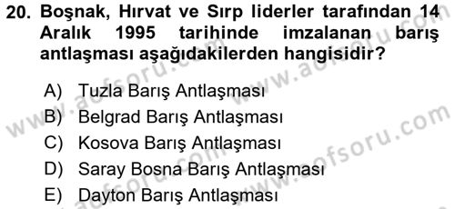 Siyasi Tarih 2 Dersi 2017 - 2018 Yılı 3 Ders Sınav Soruları 20. Soru