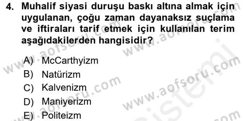 Siyasi Tarih 2 Dersi 2017 - 2018 Yılı 3 Ders Sınav Soruları 4. Soru