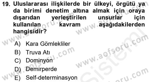 Siyasi Tarih 2 Dersi 2017 - 2018 Yılı (Vize) Ara Sınav Soruları 19. Soru