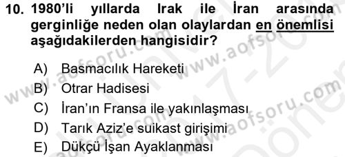 Siyasi Tarih 2 Dersi 2017 - 2018 Yılı (Final) Dönem Sonu Sınav Soruları 10. Soru