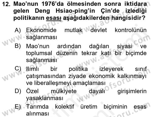 Siyasi Tarih 2 Dersi 2017 - 2018 Yılı (Final) Dönem Sonu Sınav Soruları 12. Soru