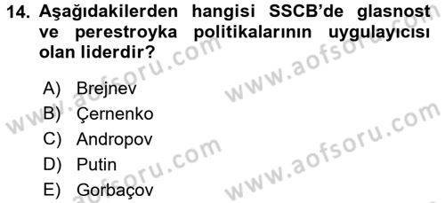 Siyasi Tarih 2 Dersi 2017 - 2018 Yılı (Final) Dönem Sonu Sınav Soruları 14. Soru