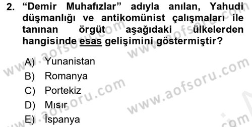 Siyasi Tarih 2 Dersi 2017 - 2018 Yılı (Final) Dönem Sonu Sınav Soruları 2. Soru