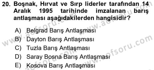 Siyasi Tarih 2 Dersi 2017 - 2018 Yılı (Final) Dönem Sonu Sınav Soruları 20. Soru