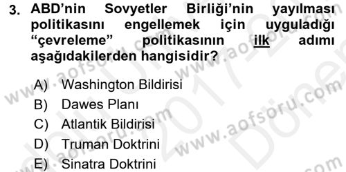 Siyasi Tarih 2 Dersi 2017 - 2018 Yılı (Final) Dönem Sonu Sınav Soruları 3. Soru