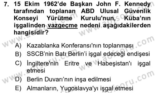 Siyasi Tarih 2 Dersi 2017 - 2018 Yılı (Final) Dönem Sonu Sınav Soruları 7. Soru