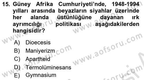 Siyasi Tarih 2 Dersi 2018 - 2019 Yılı 3 Ders Sınav Soruları 15. Soru