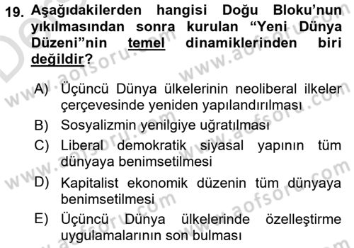Siyasi Tarih 2 Dersi 2018 - 2019 Yılı 3 Ders Sınav Soruları 19. Soru