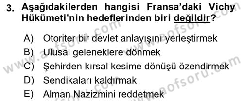 Siyasi Tarih 2 Dersi 2018 - 2019 Yılı 3 Ders Sınav Soruları 3. Soru