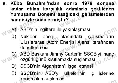 Siyasi Tarih 2 Dersi 2018 - 2019 Yılı 3 Ders Sınav Soruları 6. Soru