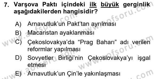 Siyasi Tarih 2 Dersi 2018 - 2019 Yılı 3 Ders Sınav Soruları 7. Soru