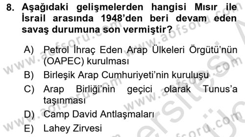 Siyasi Tarih 2 Dersi 2018 - 2019 Yılı 3 Ders Sınav Soruları 8. Soru