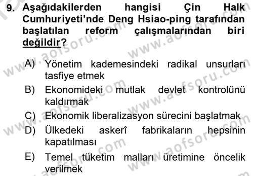 Siyasi Tarih 2 Dersi 2018 - 2019 Yılı 3 Ders Sınav Soruları 9. Soru