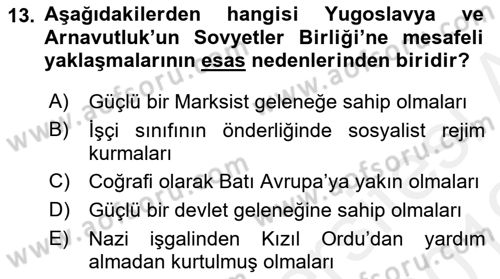 Siyasi Tarih 2 Dersi 2018 - 2019 Yılı (Vize) Ara Sınav Soruları 13. Soru