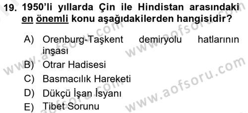 Siyasi Tarih 2 Dersi 2018 - 2019 Yılı (Vize) Ara Sınav Soruları 19. Soru