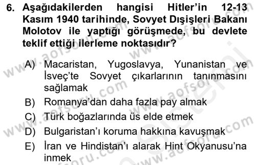 Siyasi Tarih 2 Dersi 2018 - 2019 Yılı (Vize) Ara Sınav Soruları 6. Soru