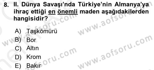 Siyasi Tarih 2 Dersi 2018 - 2019 Yılı (Vize) Ara Sınav Soruları 8. Soru