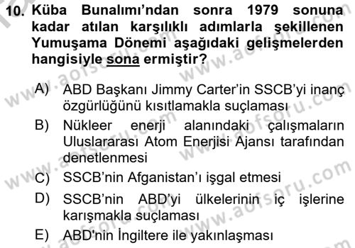 Siyasi Tarih 2 Dersi 2018 - 2019 Yılı Yaz Okulu Sınav Soruları 10. Soru