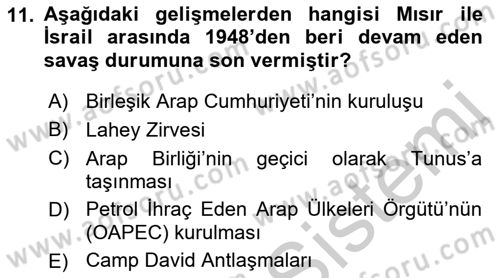 Siyasi Tarih 2 Dersi 2018 - 2019 Yılı Yaz Okulu Sınav Soruları 11. Soru