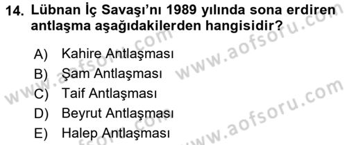 Siyasi Tarih 2 Dersi 2018 - 2019 Yılı Yaz Okulu Sınav Soruları 14. Soru