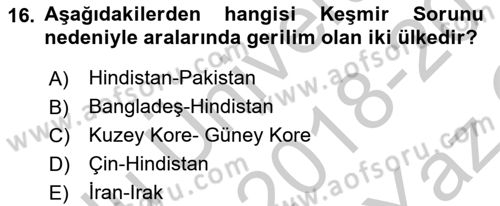 Siyasi Tarih 2 Dersi 2018 - 2019 Yılı Yaz Okulu Sınav Soruları 16. Soru