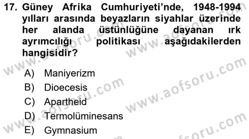 Siyasi Tarih 2 Dersi 2018 - 2019 Yılı Yaz Okulu Sınav Soruları 17. Soru