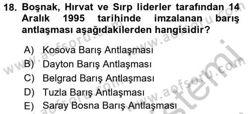 Siyasi Tarih 2 Dersi 2018 - 2019 Yılı Yaz Okulu Sınav Soruları 18. Soru