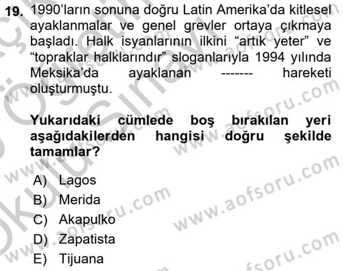 Siyasi Tarih 2 Dersi 2018 - 2019 Yılı Yaz Okulu Sınav Soruları 19. Soru