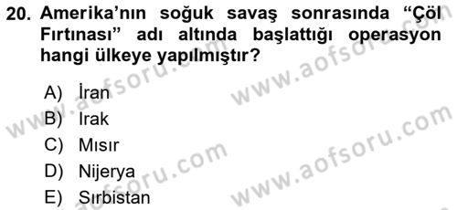 Siyasi Tarih 2 Dersi 2018 - 2019 Yılı Yaz Okulu Sınav Soruları 20. Soru