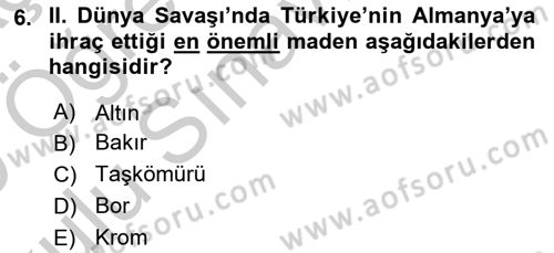 Siyasi Tarih 2 Dersi 2018 - 2019 Yılı Yaz Okulu Sınav Soruları 6. Soru