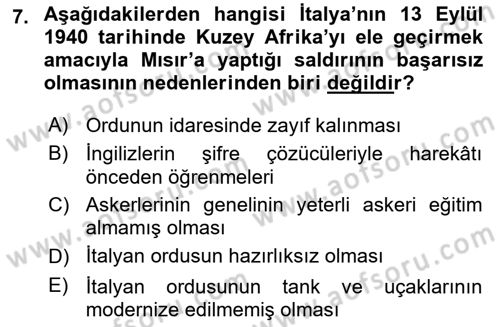 Siyasi Tarih 2 Dersi 2018 - 2019 Yılı Yaz Okulu Sınav Soruları 7. Soru