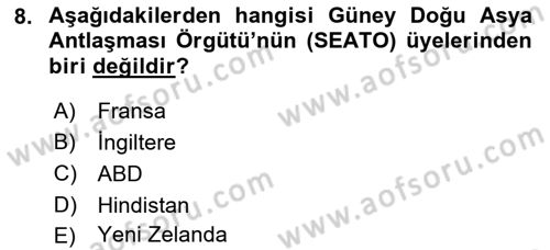 Siyasi Tarih 2 Dersi 2018 - 2019 Yılı Yaz Okulu Sınav Soruları 8. Soru