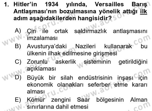 Siyasi Tarih 2 Dersi 2020 - 2021 Yılı Yaz Okulu Sınav Soruları 1. Soru