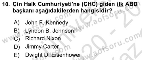 Siyasi Tarih 2 Dersi 2020 - 2021 Yılı Yaz Okulu Sınav Soruları 10. Soru