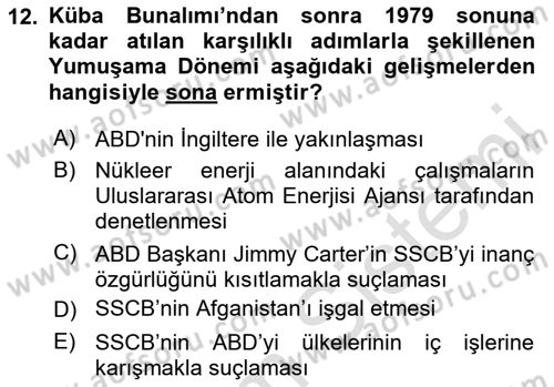 Siyasi Tarih 2 Dersi 2020 - 2021 Yılı Yaz Okulu Sınav Soruları 12. Soru