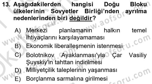 Siyasi Tarih 2 Dersi 2020 - 2021 Yılı Yaz Okulu Sınav Soruları 13. Soru