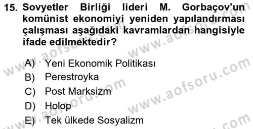 Siyasi Tarih 2 Dersi 2020 - 2021 Yılı Yaz Okulu Sınav Soruları 15. Soru