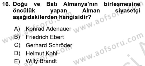 Siyasi Tarih 2 Dersi 2020 - 2021 Yılı Yaz Okulu Sınav Soruları 16. Soru