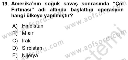 Siyasi Tarih 2 Dersi 2020 - 2021 Yılı Yaz Okulu Sınav Soruları 19. Soru