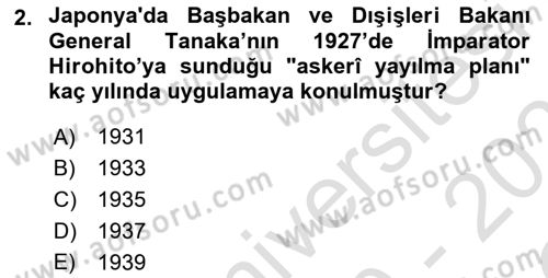 Siyasi Tarih 2 Dersi 2020 - 2021 Yılı Yaz Okulu Sınav Soruları 2. Soru