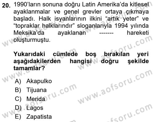 Siyasi Tarih 2 Dersi 2020 - 2021 Yılı Yaz Okulu Sınav Soruları 20. Soru