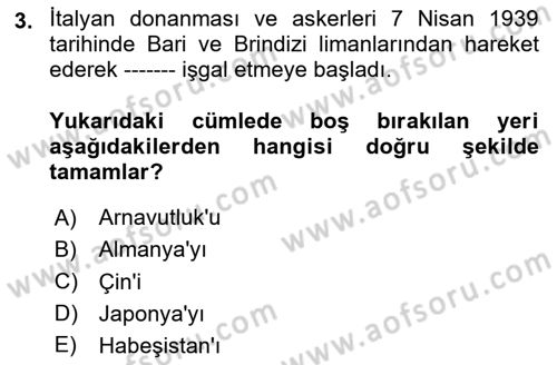 Siyasi Tarih 2 Dersi 2020 - 2021 Yılı Yaz Okulu Sınav Soruları 3. Soru